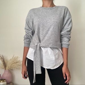 Gray Sweatshirt with White Blouse